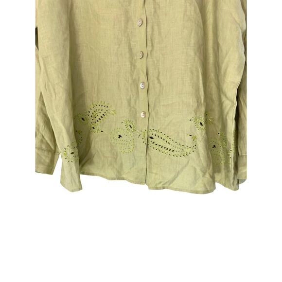 August Max Woman Green Relaxed Collared Lagenlook Long Sleeve Linen Blouse XL - Picture 8 of 13
